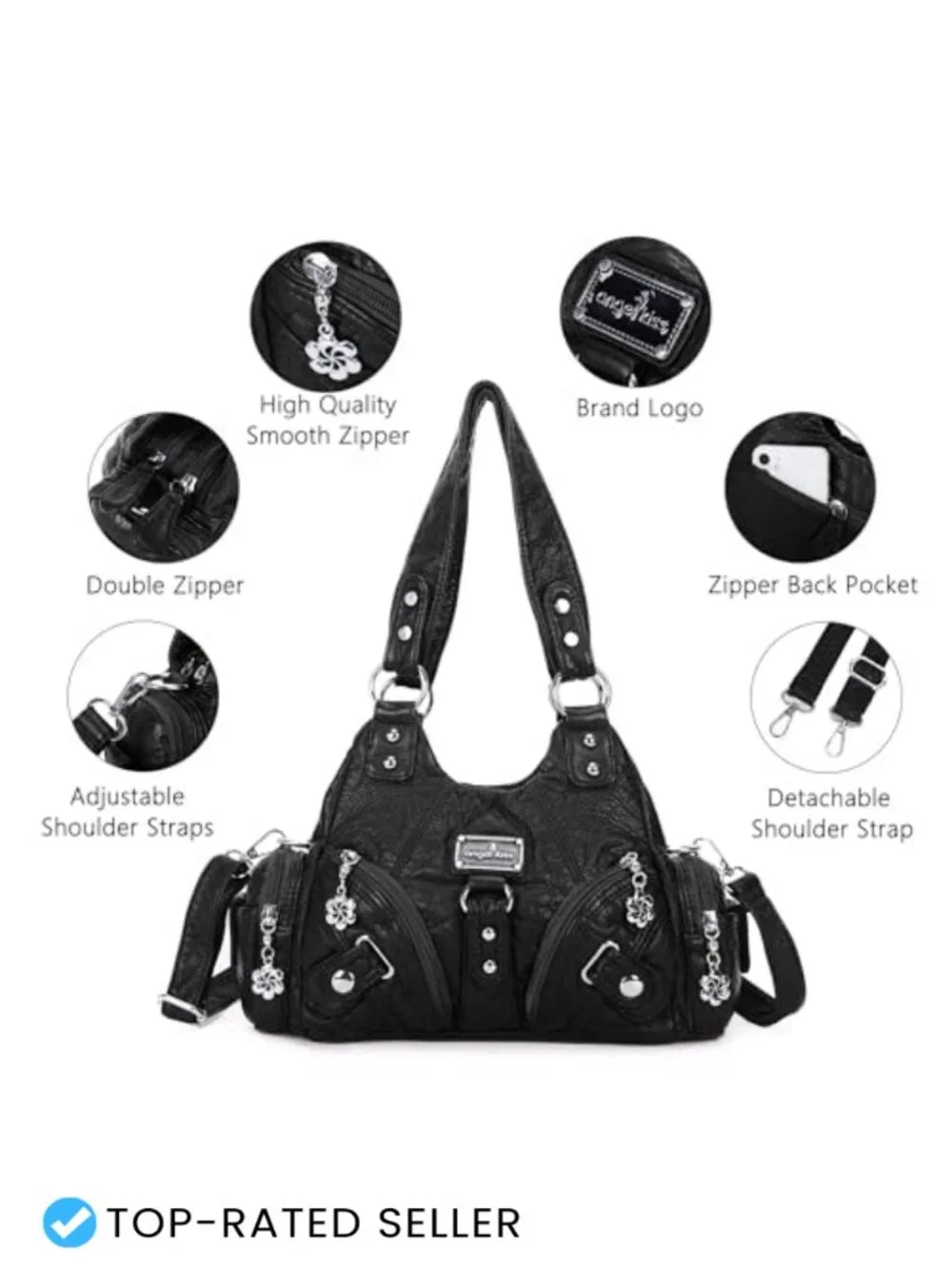 Women's Hobo Shoulder Bag Faux Leather Multi-Pocket Tote Handbag